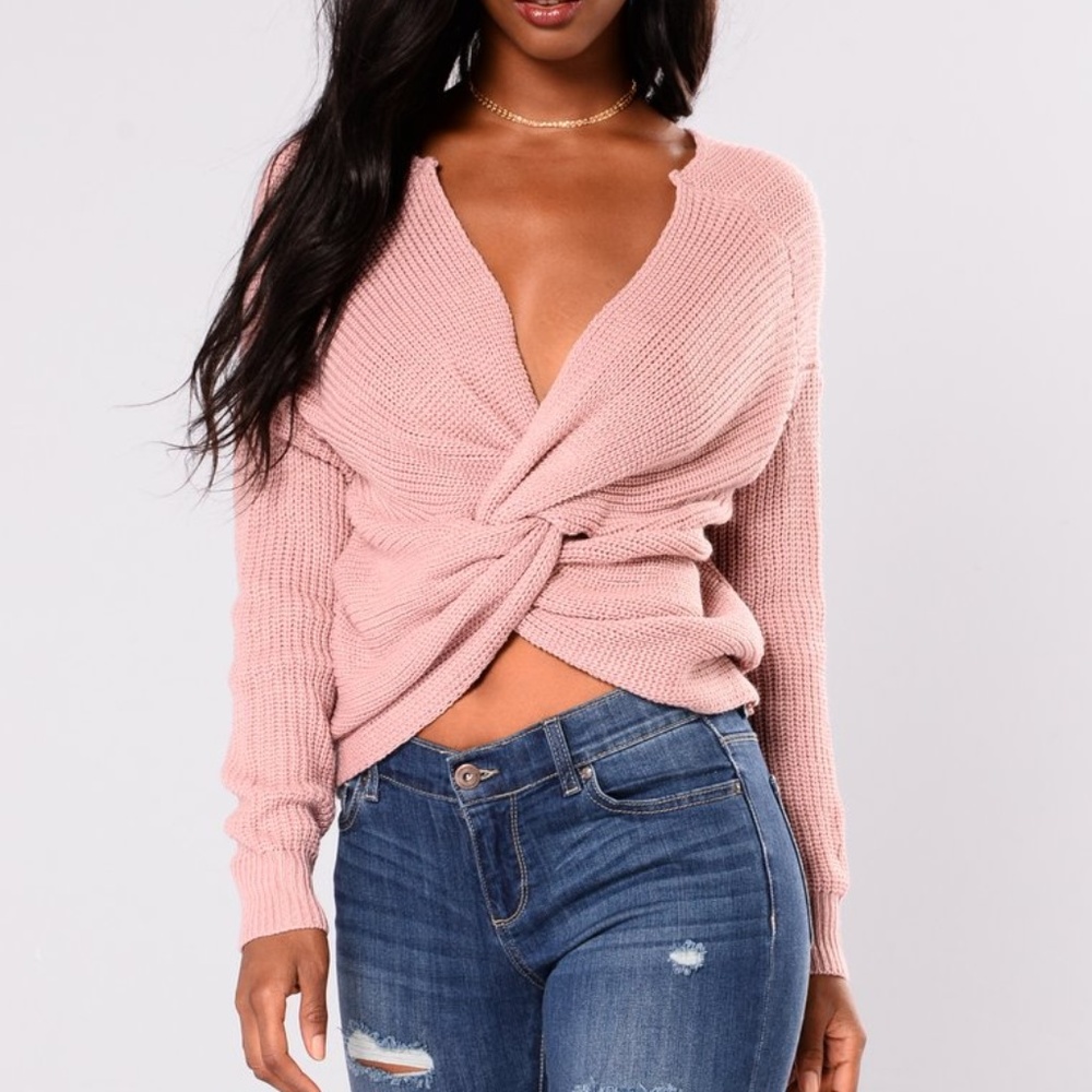 Mauve Reversible Twist Front Sweater
